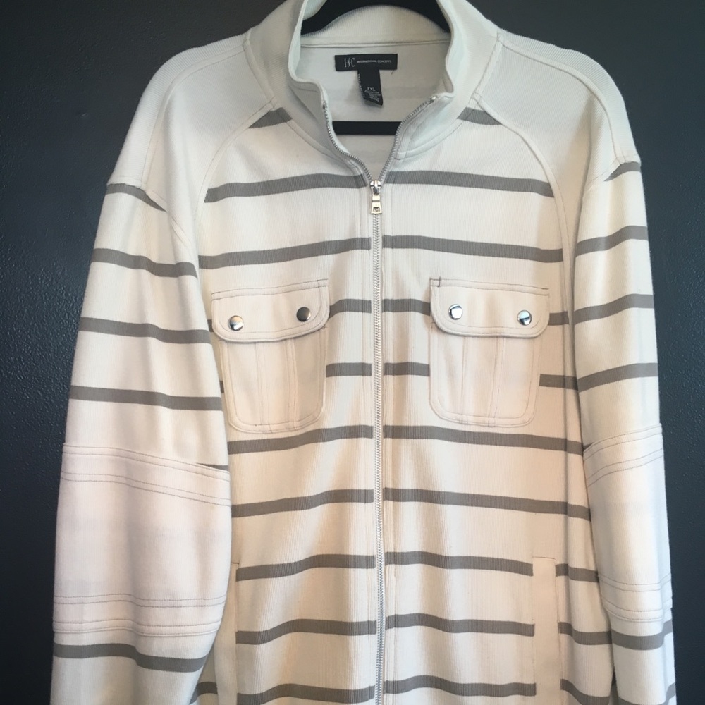 White and gray zip up sweatshirt